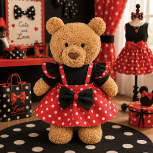 Large Bartholomew Bear & 16" Plush Clothes Outfit - Red Polka Dot Dress Outfit